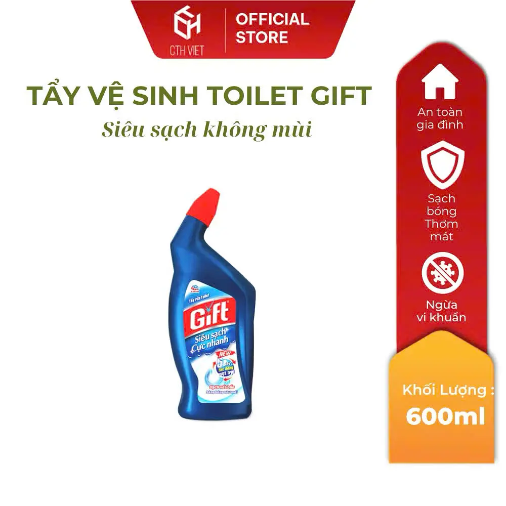 [1 Chai] Nước Tẩy Bồn Cầu Gift Siêu Sạch, Khử Mùi Hôi, Ngừa Vi Khuẩn & Hương Hoa - Chai 600ml