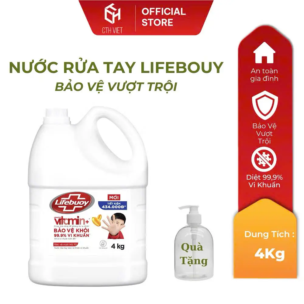 Nước rửa tay Lifebuoy Công thức Vitamin+ Bảo Vệ Vượt Trội - Can lớn 4kg JV36