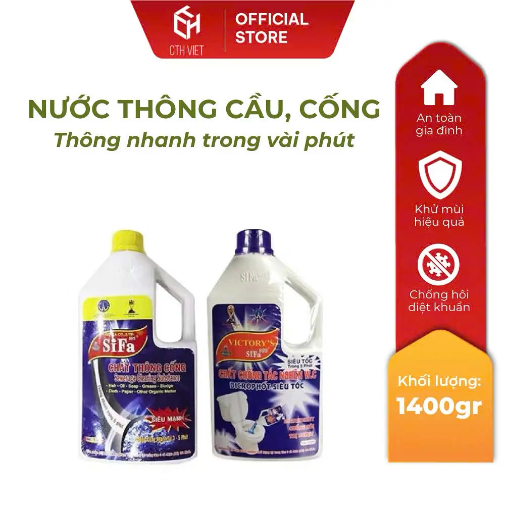 Nước Thông tắc bồn cầu/cống chống hôi và diệt khuẩn, trị nghẹt bảo vệ đường ống 1400gr