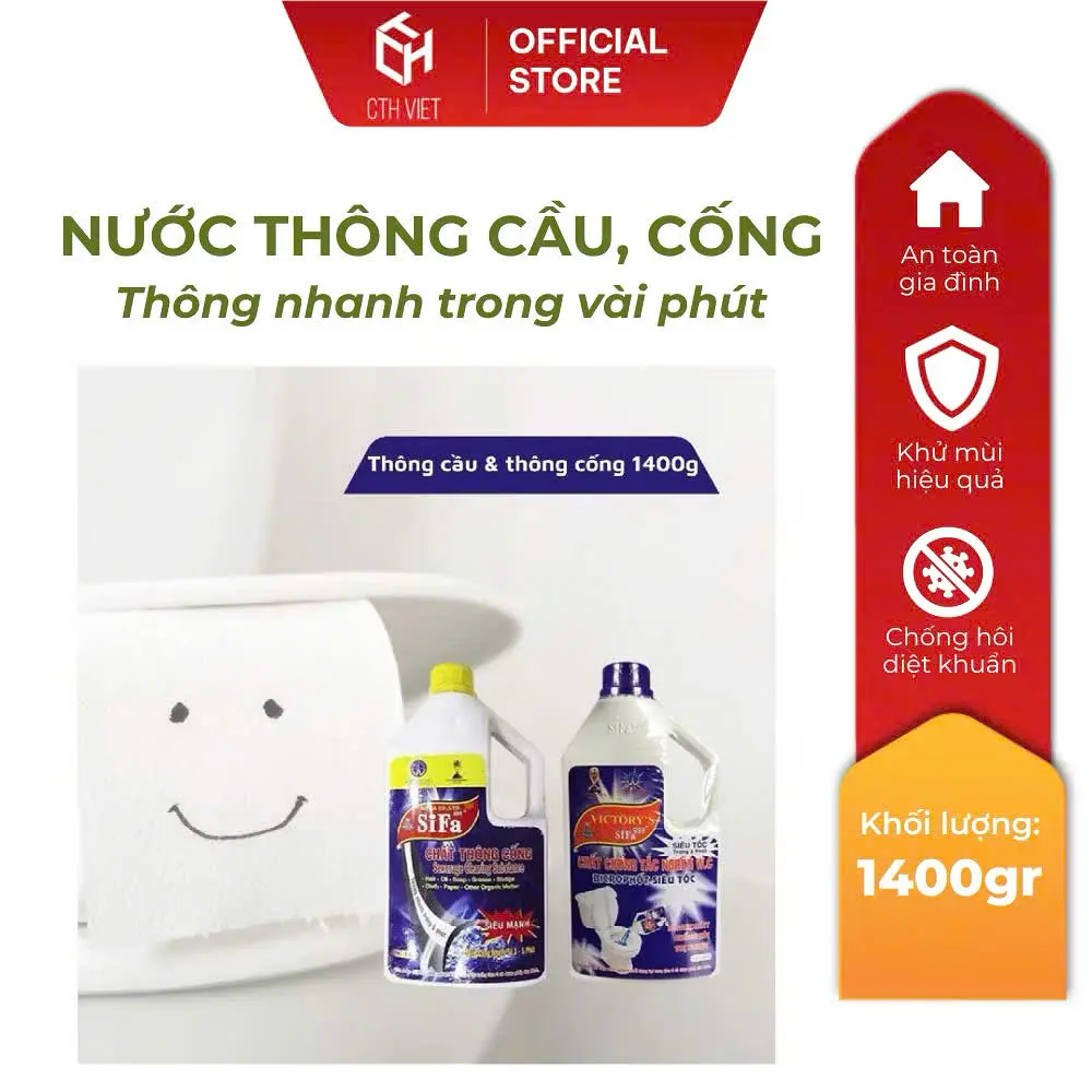 Nước Thông tắc bồn cầu/cống chống hôi và diệt khuẩn, trị nghẹt bảo vệ đường ống 1400gr - Ảnh 5